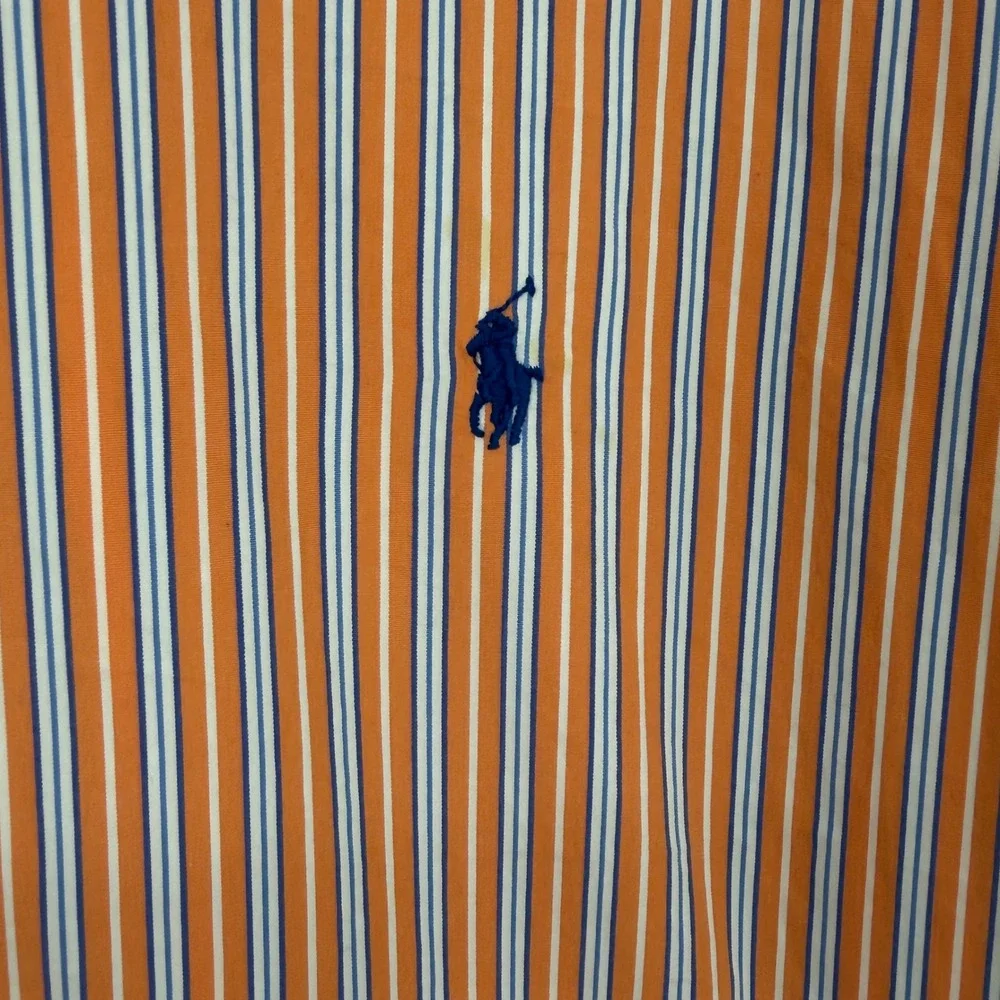 Polo Ralph Lauren Mens XXL Custom Fit‎ Button Down Shirt Orange Blue Stripe Logo